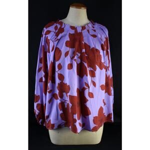 Ann Taylor Purple w/ Red Flowers Blouse Large Petite